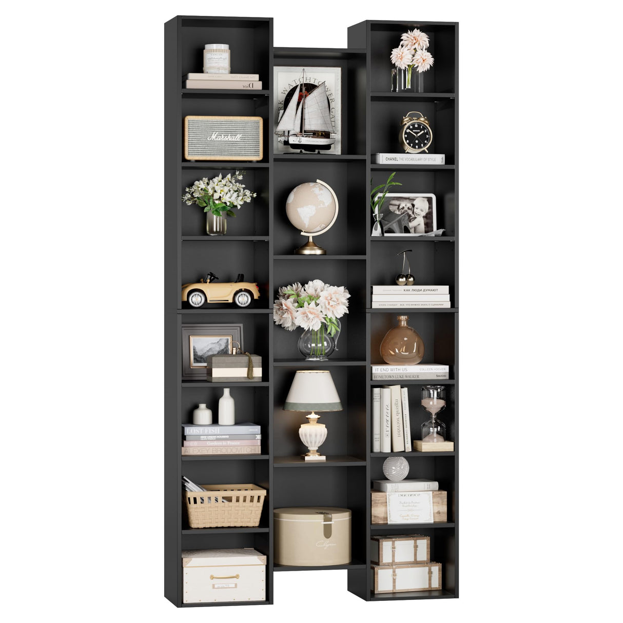 FOTOSOK Triple Wide 71" Tall Black Media Storage Tower with Adjustable Shelves FOTOSOK