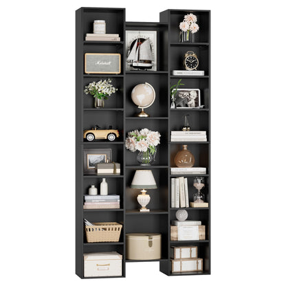 FOTOSOK Triple Wide 71" Tall Black Media Storage Tower with Adjustable Shelves - WoodArtSupply