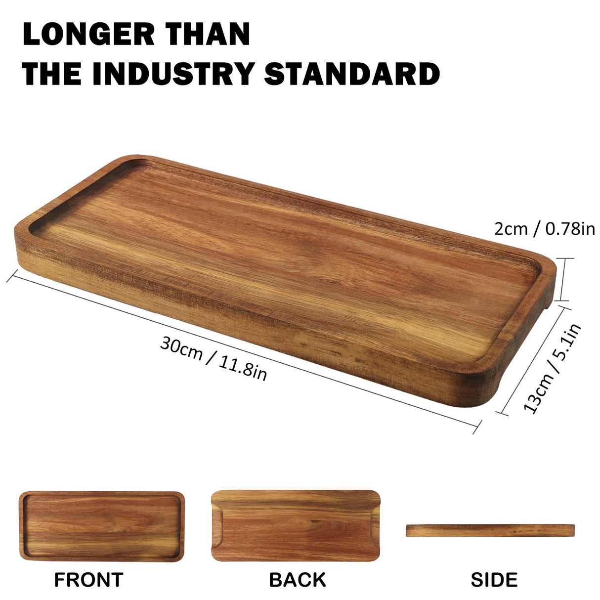 Wooden Serving Platter, 11.8 x 5.1 Inch, Set of 3, Acacia Wood Tray, Perfect for Serving Charcuterie, Desserts, Dips, Sushi, Parties, Family Gatherings, Weddings, and Home Decor, by GNIEMCKIN. GNIEMCKIN