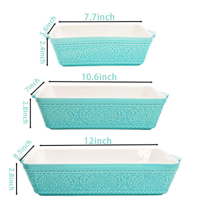 SOUJOY Set of 3 Porcelain Bakeware Set, Casserole Dishes for Oven, Rectangular Baking Dishes with Handles, Lasagna Pan for Cooking, Kitchen, Cake Dinner, Wedding Gift, Banquet and Daily Use