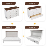 Merax Modern Farmhouse Solid Wood Murphy Bed Chest/Space Saving/Wood Slat Support/Queen,White+Walnut Merax