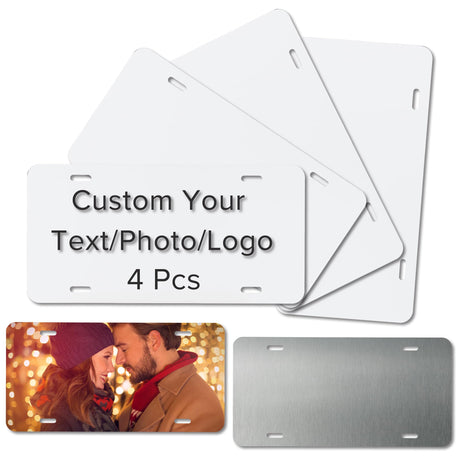 4 Pcs Sublimation License Plate Blanks, Aluminum Metal Car License Plate Label, DIY Picture Thermal Transfer Blank Sublimation for Customized Design Work (0.45mm-4Pcs) DOYOQI