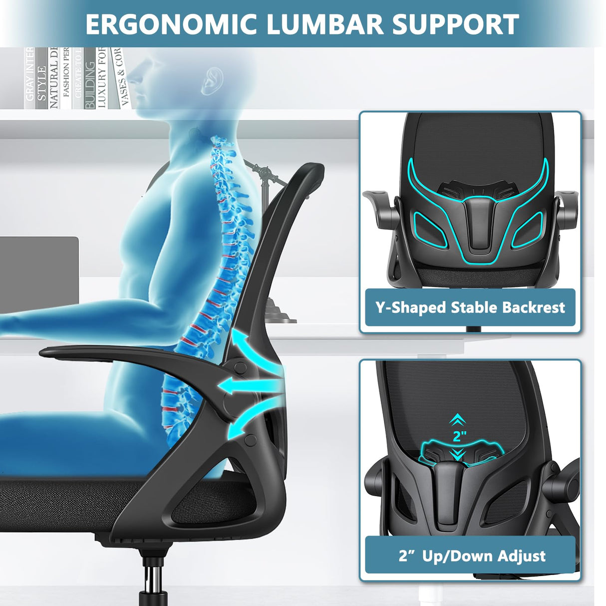 Kensaker Tall Drafting Chair with Footrest Ring for Home and Work, Ergonomic Home Desk Office Chair with Flip up Arms and Lumbar Support, Tall Extended Height Executive Home Desk Office Chair(Black) Kensaker