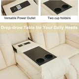 URRED Power Reclining Loveseat Sofa with Console, RV Couch Loveseat Recliner Sofa with Massage & Heat, LED Light, Cupholders, Bluetooth Speakers, USB Charge Ports, Outlets, Faux Leather, Ivory URRED