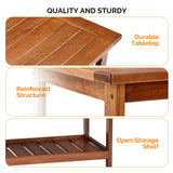 VINGLI Outdoor Wooden Coffee Table, 2-Tier Storage Rectangle Patio Coffee Table for Outside, Solid Wood Low Outdoor Table for Balcony Porch and Deck VINGLI