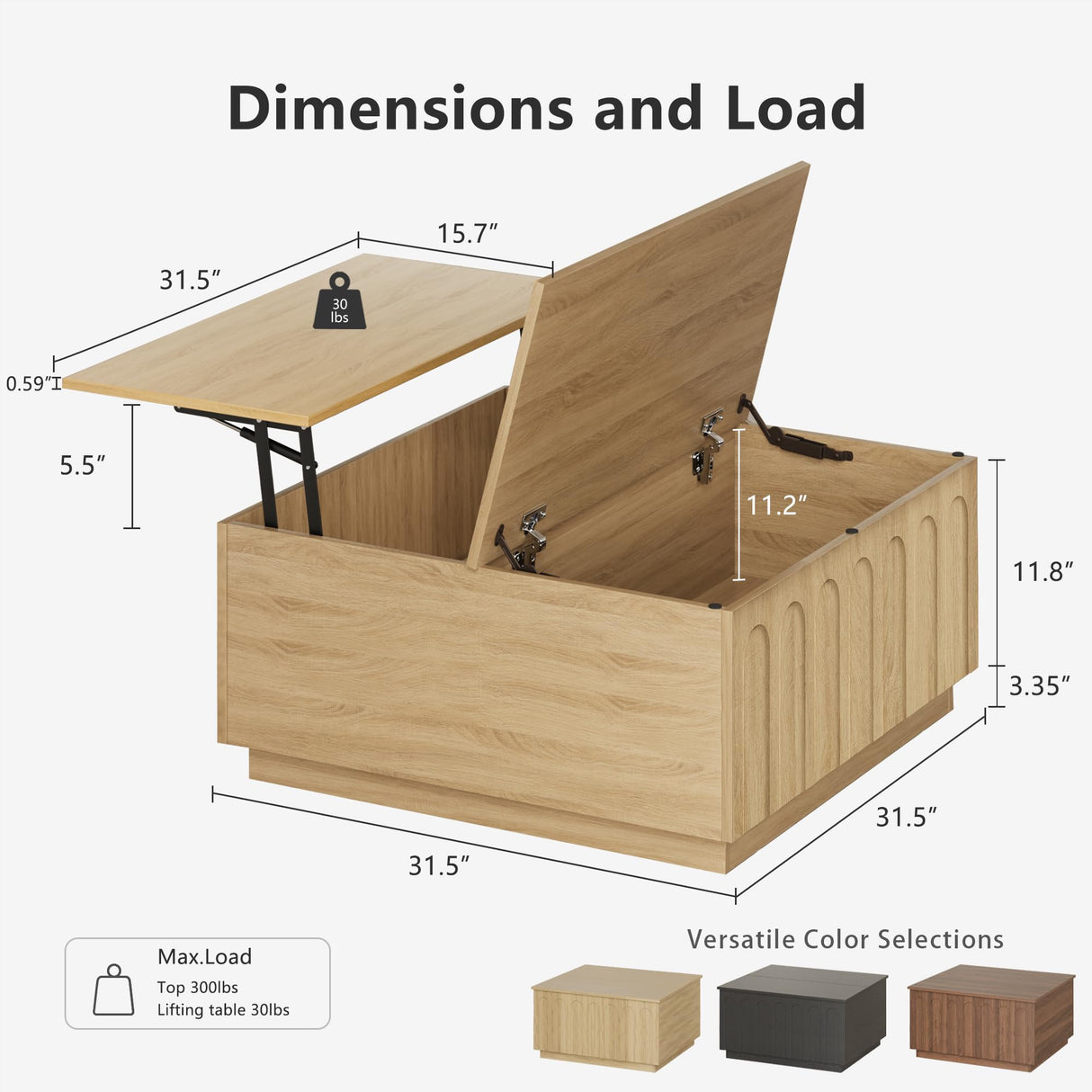 FORTUNETEC Lift Top Coffee Table with Storage, Modern Coffee Table with Arched Design, 31.5" Square Tea Table with Wood Grain, Boho Multifunctional Center Table for Living Room, Office, Oak