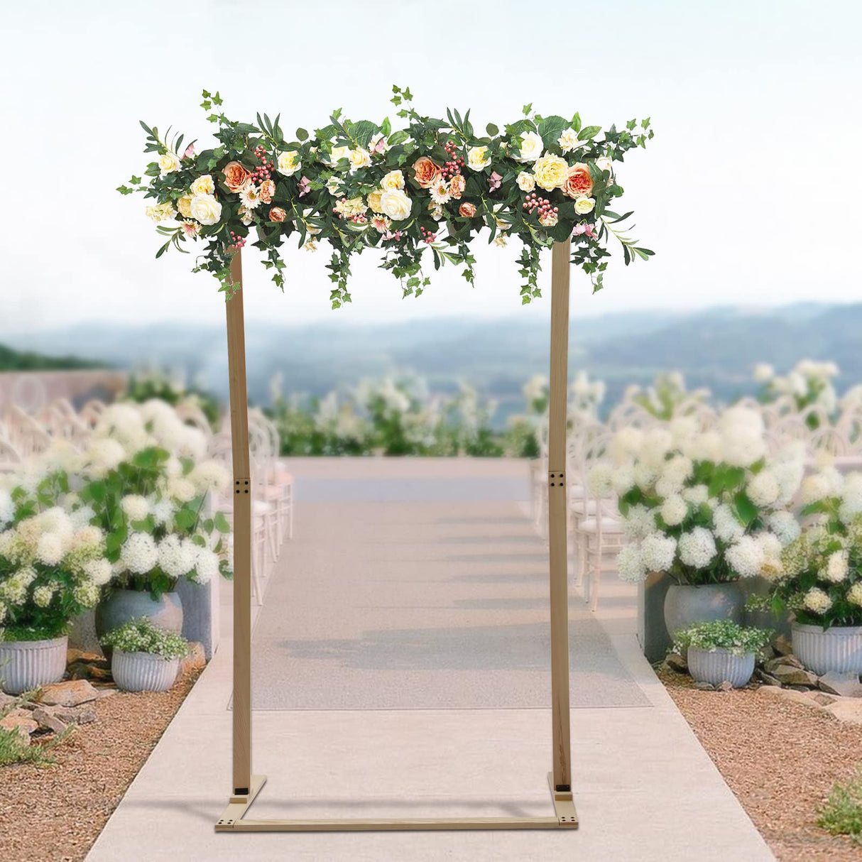 7Ft Square Wedding Arch Backdrop Stand, Wedding Arches for Ceremony, Wooden Balloon Arch Stand Garden Arbor for Wedding,Birthday,Party,Baby Shower,Photo Booth Background Decoration KONGKUNI