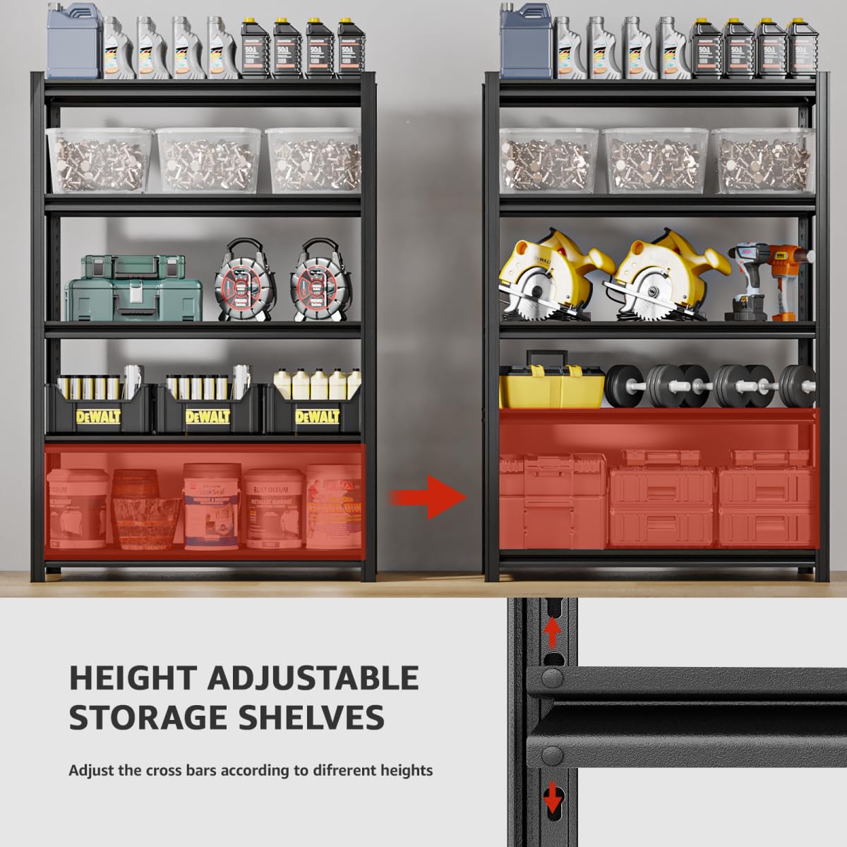 SYLOUGH 5 Tier Metal Shelving Unit, 84" H x 47.24" W x 23.62" D, 3000LBS Adjustable Storage Shelves, Heavy Duty Garage Shelves for Warehouse, Basement, Kitchen, Pantry, Living Room, Office SYLOUGH