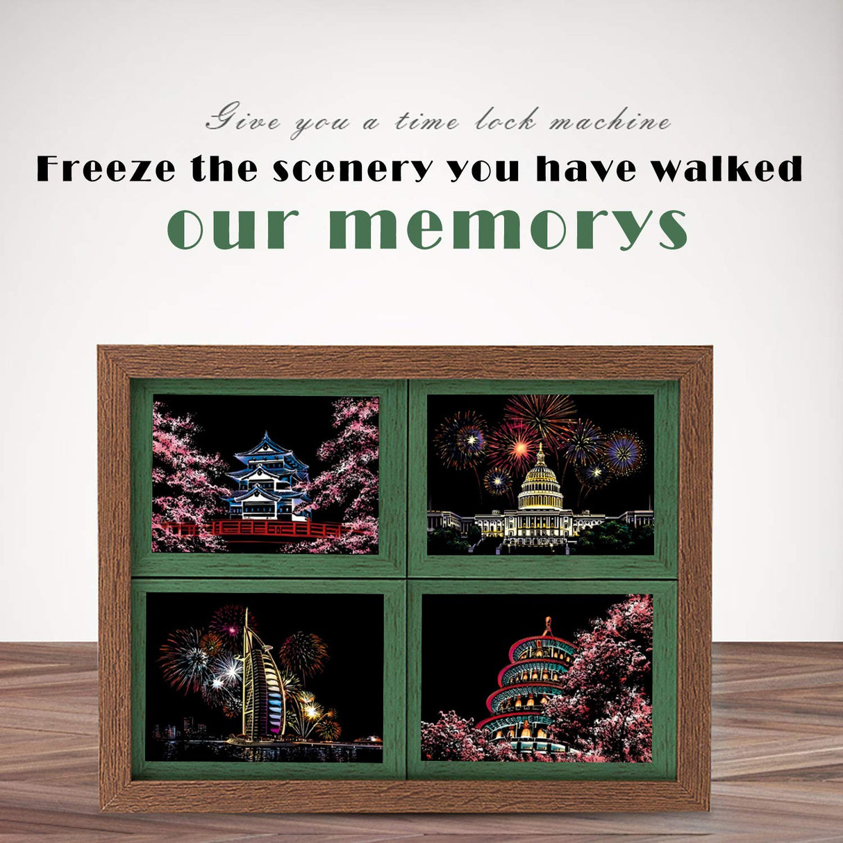 Scratch Art for Adults and Kids-City Landmarks Scratch Painting Craft Kit (8 Sheets A4)|DIY Foil Engraving Art Set|Stress Relief Gift for Travel Lovers, Craft Lovers, Home Decor (Firework&Sakura) BOTEEN