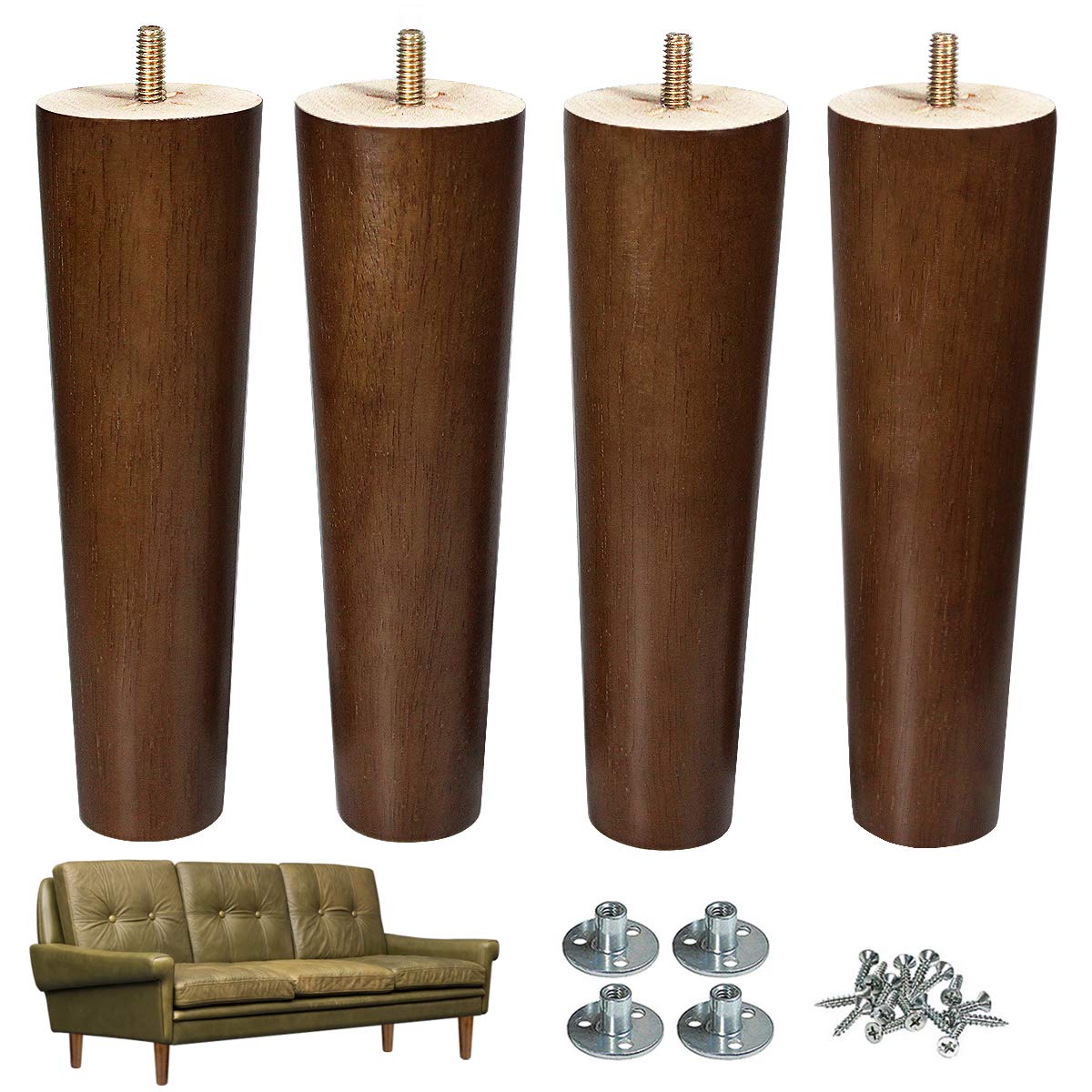 AORYVIC Furniture Leg Sofa Legs Replacement Wood 8 inch Mid Century Dresser Legs with 5/16 inch Bolt Set of 4 AORYVIC