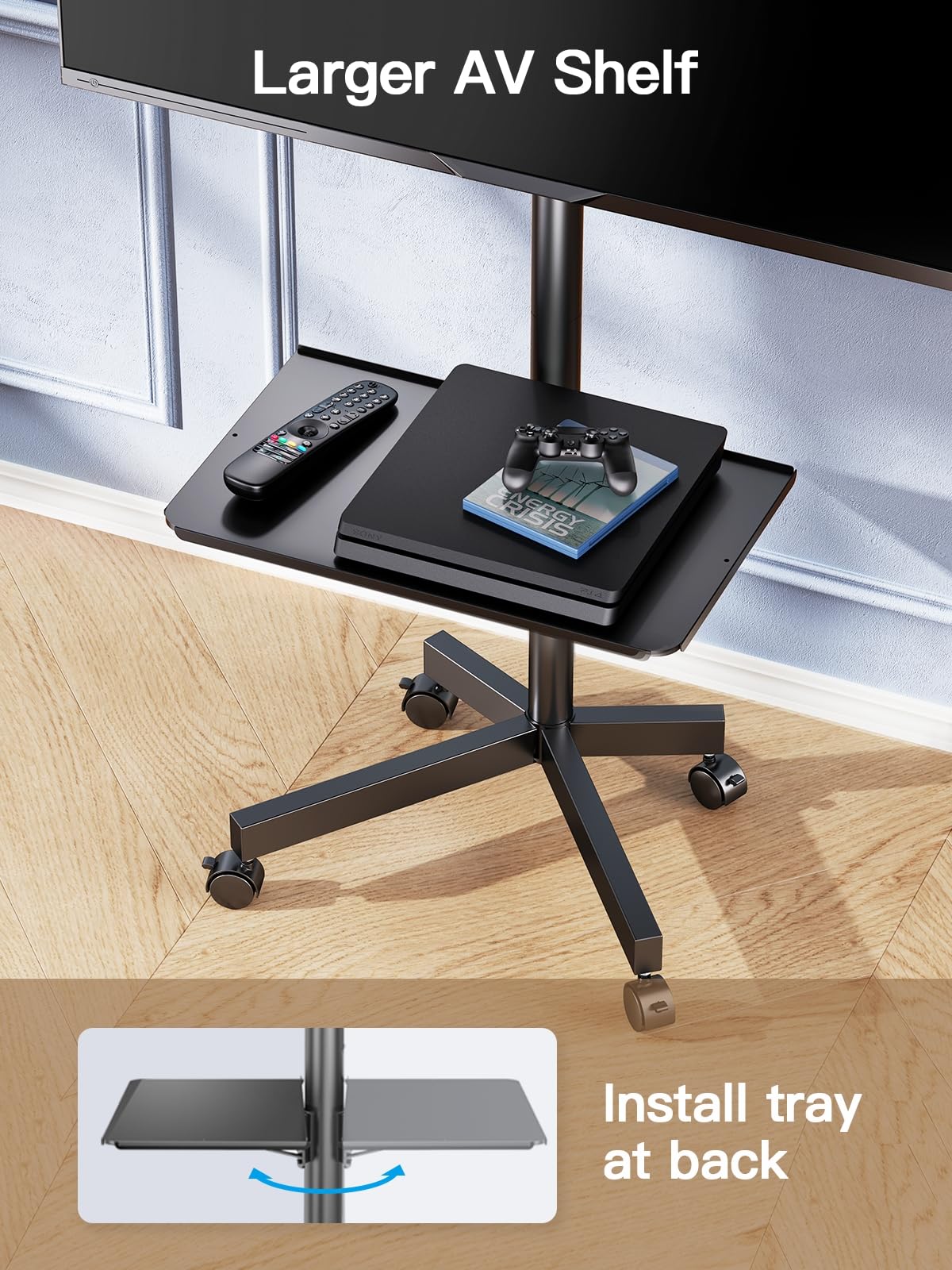 PERLESMITH Mobile TV Cart with Wheels for 23-60 Inch LCD LED OLED Flat Curved Screen Outdoor TVs Height Adjustable Shelf Floor Stand Holds up to 55lbs Monitor TV Holder with Tray Max VESA 400x400mm PERLESMITH