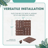 Idzo Interlocking Deck Tiles - 10PCS Waterproof Acacia Wood Patio Tiles, Flooring Tiles for Both Indoor and Outdoor - Decking Checker Pattern, 12 x 12 x 0.9 Inches, Dark Brown IDZO