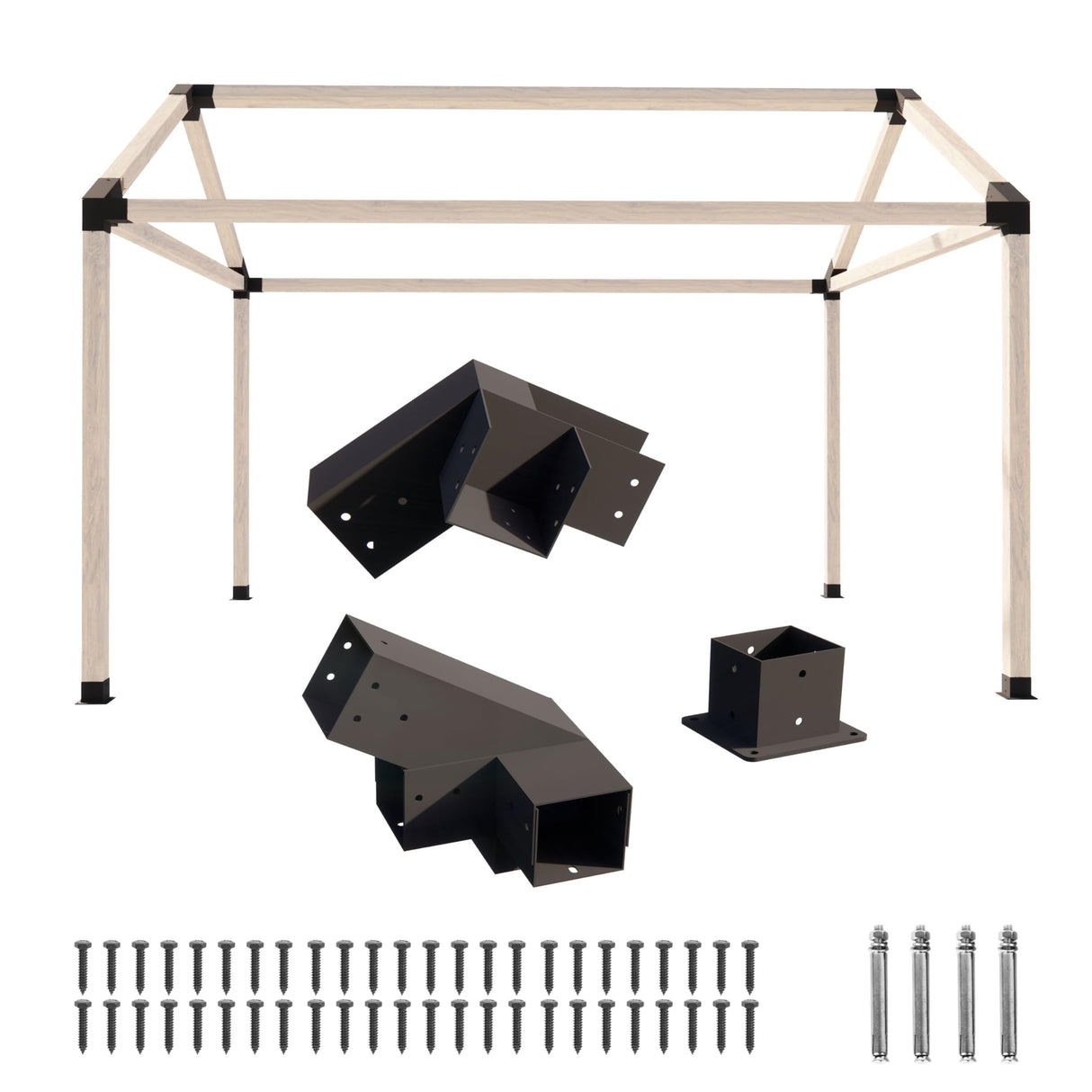 NatureIn Slanted Roof Pergola Brackets 4 x 4–Pergola DIY Bracket kit with Screws for Wood Beams,– Durable Steel Pergola Kit – Ideal for Wood Stand Pergolas, Gazebo, Sheds, Matte Black Coated NatureIn