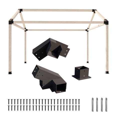 NatureIn Slanted Roof Pergola Brackets 4 x 4–Pergola DIY Bracket kit with Screws for Wood Beams,– Durable Steel Pergola Kit – Ideal for Wood Stand Pergolas, Gazebo, Sheds, Matte Black Coated NatureIn
