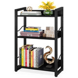 Hosfais Book Shelf Small Bookshelf - 3-Tier Wood Bookcase Industrial Bookshelf Metal Narrow Bookcase Storage Organizer Display Rack for Bedroom Living Room Home Office (Black) Hosfais