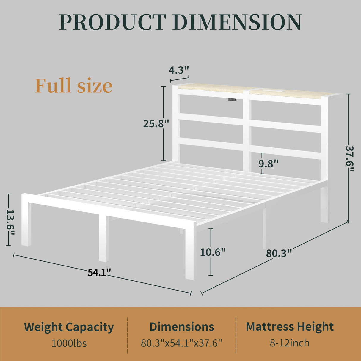 ChicZhiNest Full White Bed Frames with Charging Station and LED Lights, Full Platform Bed with Heavy Duty Metal Slats, Storage Headboard, Under Bed Storage, No Box Spring Needed, Noise Free ChicZhiNest