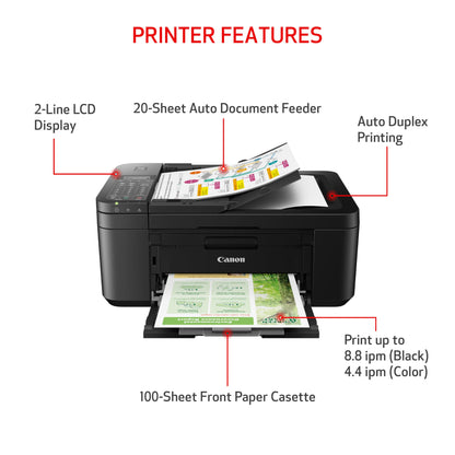 Canon PIXMA TR4720 All-in-One Wireless Printer, Home Use with Auto Document Feeder, Mobile Printing and Built-in Fax, Black