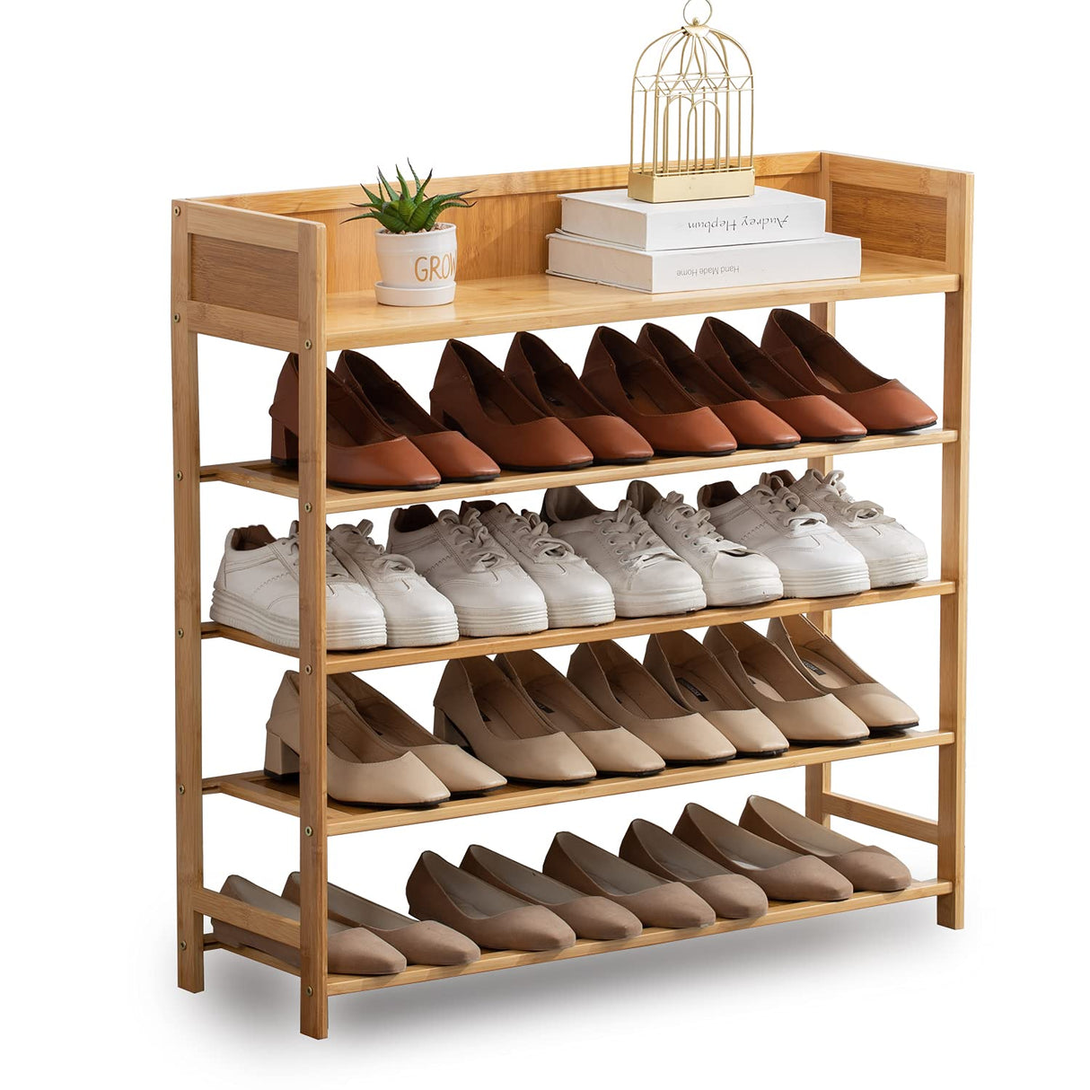 Suwoic Bamboo Shoe Rack Organizer, 5 Tier Shoe Shelf Storage Organizer, for Entryway, Hallway, and Closet (Nature) Suwoic