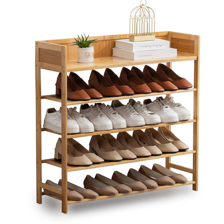 Suwoic Bamboo Shoe Rack Organizer, 5 Tier Shoe Shelf Storage Organizer, for Entryway, Hallway, and Closet (Nature) Suwoic