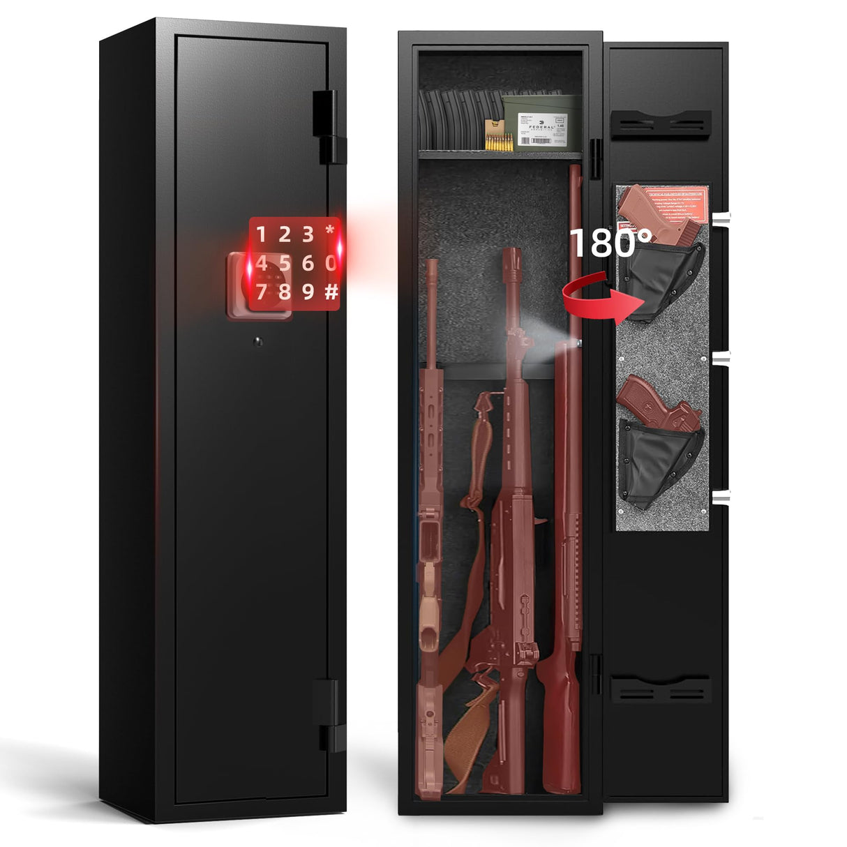 Emasme 2 Gun Safe, Gun Safe for Rifles and Pistols, Quick Access Long Gun Safes for Rifles, Electronic Gun Cabinet with Removable Gun Rack, Pistols Pockets for Home Office Garage (2-3 Guns Safe) Emasme