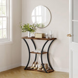 Hoctieon 3 Tier Console Table with Open Wood Shelves, Decorative Entryway Table with Curved Metal Frames, Narrow Sofa Table for Entrance, Living Room, Hallway, Rustic Brown+Black Hoctieon