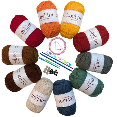 LovLim Crochet Yarn, 10x50g Soft Cotton Yarn Skeins, 1200+ Yards, for Crochet and Knitting, Free Crochet/Amigurumi Patterns, Craft DK Yarn Perfect Starter Kit (Autumn)