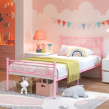 Weehom Twin Bed Frames Metal Platform Heavy Duty Steel Slat Under Bed Storage for Kids Pink Weehom