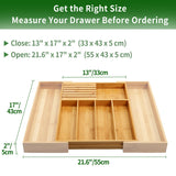 VaeFae Bamboo Silverware Drawer Organizer Kitchen, Expandable Utensil Organizer with Knife Block, Cutlery Tray with Divider, Multifunctional Wooden Drawer Organizer VaeFae