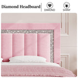 HOMBCK Twin Bed Frames for Girls, Pink Twin Bed Frame with Velvet Upholstered Vertical Channel Diamond Headboard, Princes Bed Frame, Adjustable Headboard, Wooden Slats Support, Easy Assembly, Pink HOMBCK