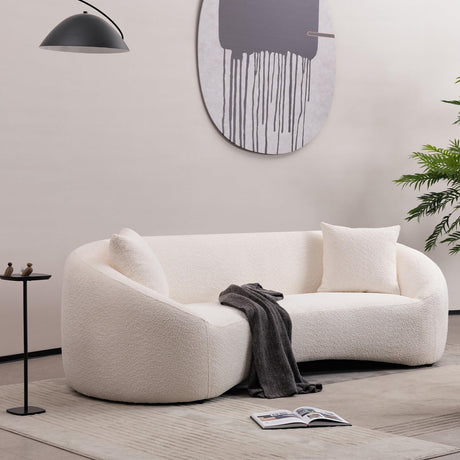 Minimalist Curved Sofa 3 Seater Boucle Teddy Velvet Fabric Upholstered Sofa, Tight Curved Back Velvet Cloud Sofa for Living Room Apartment Office (White+Teddy) mr.waiba