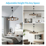 XINGQI 31.5" Wagon Wheel Chandeliers Large Modern Farmhouse Light Fixture, Black & Wood Grain Finish 6-Light for Dining Room Living Room Office XINGQI