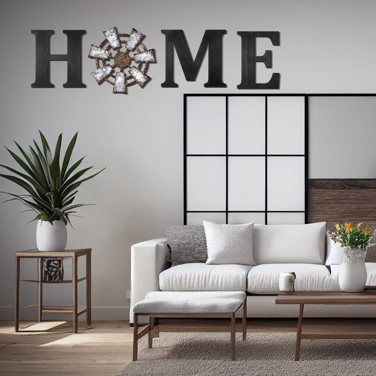 4 Pieces Rustic Home Decor Wooden Home Letters for Wall Windmill Wall Decor Farmhouse Wall Home Sign Brown Home Hanging Wood Sign Farmhouse Decor for Living Room Kitchen Bedroom Front Porch (Black) Qunclay