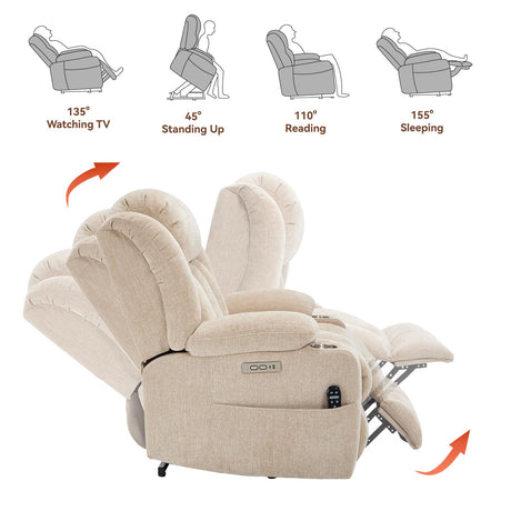 RHHVVR Power Lift Recliner Chair, 350lb Capacity with 8-Point Massage & Heating, USB/Type-C Ports & Cup Holders, Heavy Duty Chenille Recliner for Elderly, Beige RHHVVR