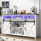 jiteentarou Farmhouse Coffee Bar Cabinet with Power Outlet, Rustic Sideboard Buffet Storage Cabinet with Storage, Wood Buffet Cabinet Serving Table Cupboard for Dining Room, Living Room, White jiteentarou