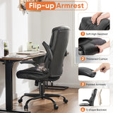 Sweetcrispy Computer Gaming Chair, Ergonomic Office Chair Heavy Duty Task Desk Chair with Flip-up Arms, PU Leather, Adjustable Swivel Rolling Chair with Wheels, Black Sweetcrispy