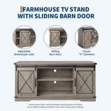 Farmhouse TV Stand for TVs Up to 65", Rustic Entertainment Center with Sliding Barn Doors, Storage Cabinets & Adjustable Shelf, Media Console for Living Room, Bedroom, Grey GAOMON