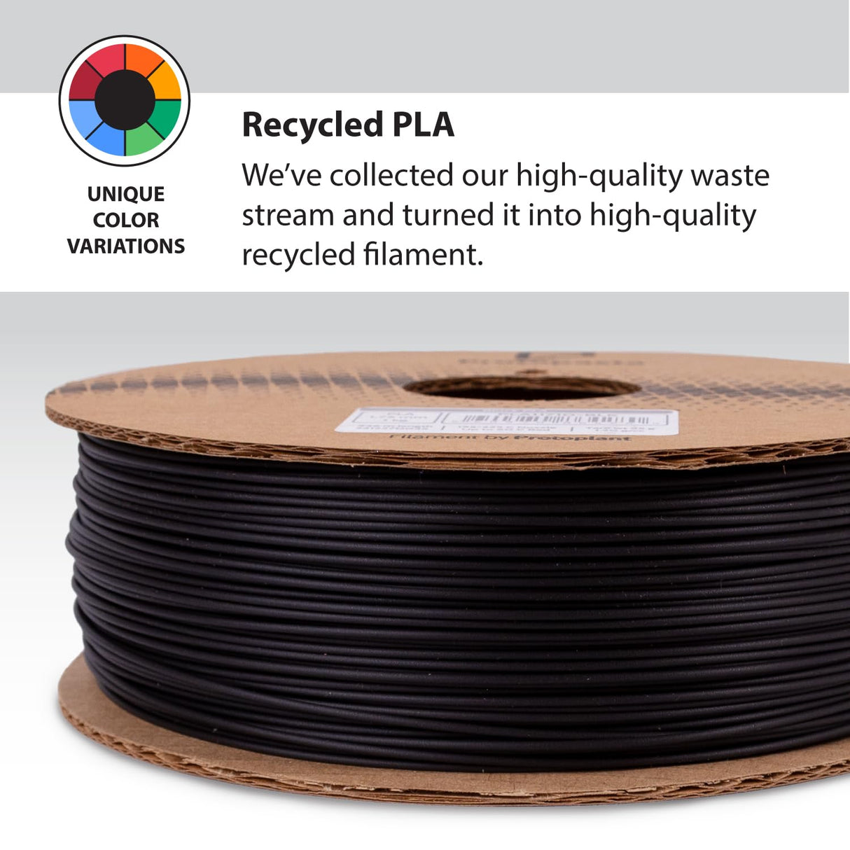 Protopasta 3D Printer Filament | PLA Filament 1.75mm | Black Recycled PLA | 1kg Spool Proto-Pasta