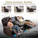 SAMERY Power Loveseat Recliner Sofa with Adjustable Split Back, Multi-Port Charger, Flip-Up Backrest & LED Lighting - Home Theater Seating with Storage, Cup Holders, Brown Faux Leather Loveseat SAMERY