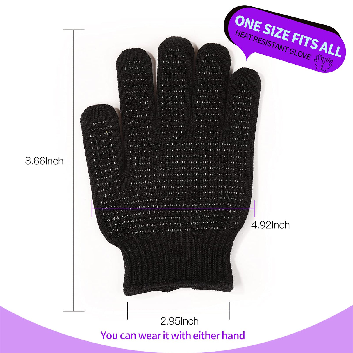 Teenitor Heat Resistant Glove With Silicone Bumps for Hair Iron Tool, Professional Heat Press Gloves, Hair Styling Protectant, Sublimation Black Teenitor