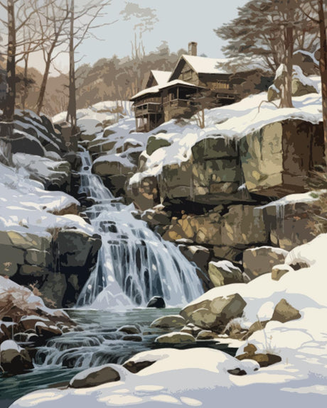 Winter Forest Waterfalls Scenery Paint by Numbers Kits 16x20 inch Canvas DIY Oil Painting for Kids, Students, Adults Beginner with Brushes and Acrylic Pigment Abstract Landscape Gift(without Frame) Tucocoo