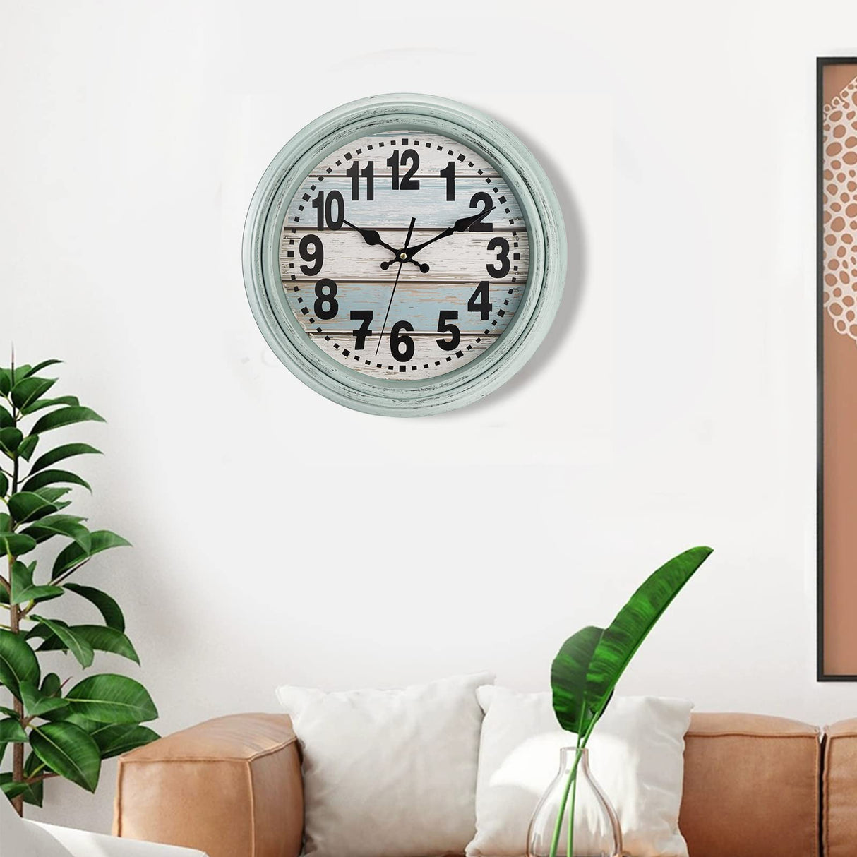 ZENFUN 12'' Rustic Wall Clock, Silent Non Ticking Clock Quartz Wall Clock Battery Operated, Country Style Wall Decoration for Kitchen Living Room Home, Office, School, Large Numbers, Green ZENFUN