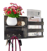 Spiretro Wall-Mounted Key Holder Hooks - Rustic Wood Weathered Grey & Black - Entryway Organizer for Mail, Leashes, and Purses - Floating Shelf, 16.5” W x 9.75" H x 4.5” D Spiretro