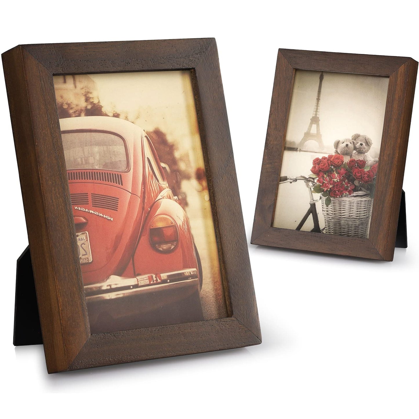 Emfogo 4x6 Picture Frame, Pack of 2 Photo Frame with Real Glass, Solid Wood Rustic Picture Frames 4x6 Display for Wall Decor (Vintage Walnut)