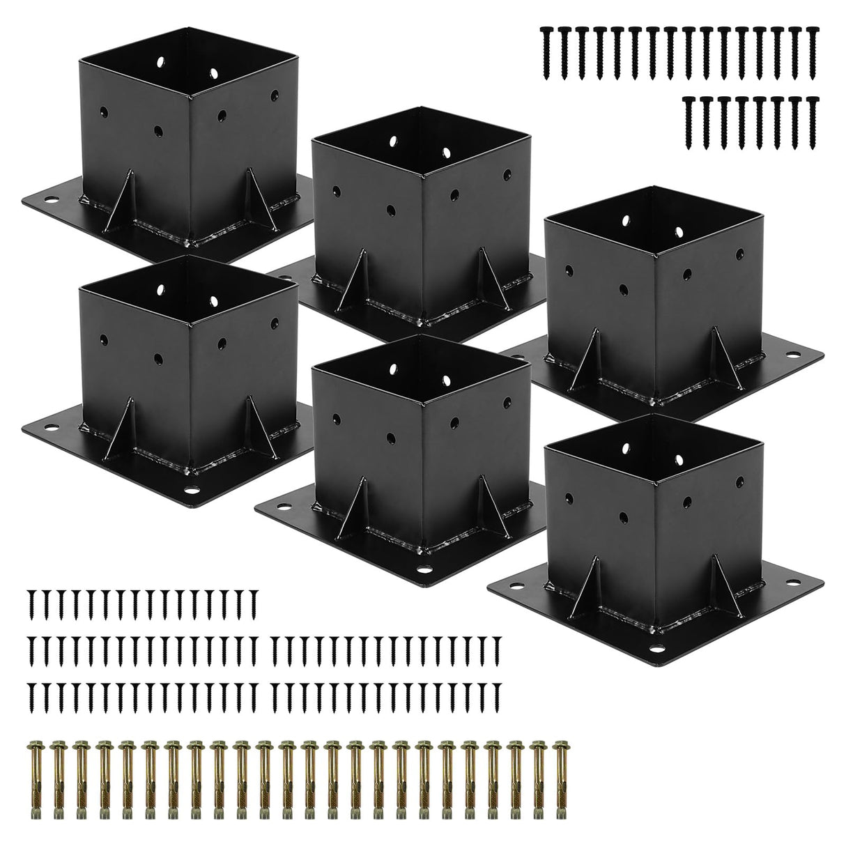 Rasugarlary 4x4 Post Base 6 PCS, Deck Post Anchor Base (Actual 3.6"x3.6") Black Powder Coated Post Bracket Wood Fence Pergola Brackets for Mailbox Railing Porch Rasugarlary