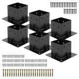 Rasugarlary 4x4 Post Base 6 PCS, Deck Post Anchor Base (Actual 3.6"x3.6") Black Powder Coated Post Bracket Wood Fence Pergola Brackets for Mailbox Railing Porch Rasugarlary
