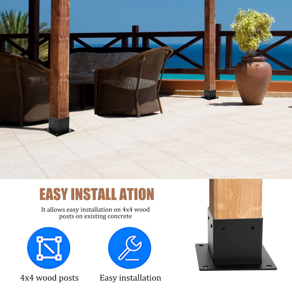 Yesland 4 Pack 4 x 4 Post Base, Inner Size 3.6 X 3.6 Inch Iron Post Bracket with Black Coating Heavy Duty Flange Anchor Base, Support Deck Base with Screws for Pavilion, Deck Railing, Fence, Mailbox Yesland