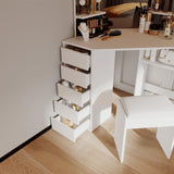 Corner Vanity Desk with Mirror and Led Lights - Makeup Table with 5 Drawers, Shelves, and Vanity Stool - Perfect for Bedroom or Bathroom, White MilleLoom