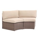 SUNSITT Outdoor 2-Piece Half-Moon Patio Furniture Curved Outdoor Sofa Wicker Sectional Set with Beige Cushions SUNSITT