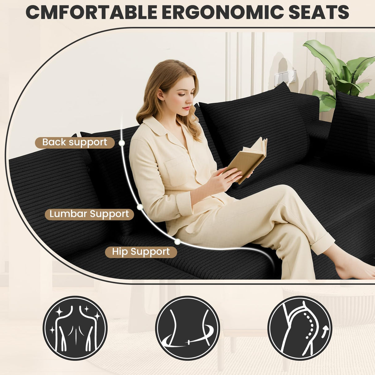 LEVELEVE 106" Cloud Sectional Couch with Deep Seat，Modern Modular Sofa with L-Shape Chaise，No Assembly Required, Upholstered Couches for Living Room Bedroom(Black,Left Facing Chaise) LEVELEVE