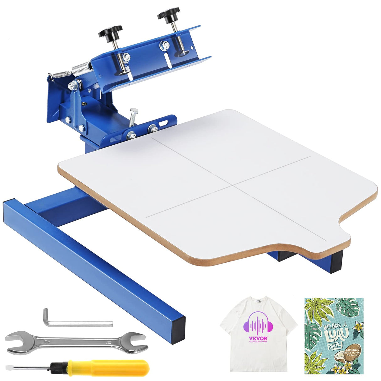 VEVOR Screen Printing Machine, 1 Color 1 Station Silk Screen Printing Press, 21.2x17.7in / 54x45cm Screen Printing Press, Double-Layer Positioning Pallet, Adjustable Tension for T-Shirt DIY Printing VEVOR